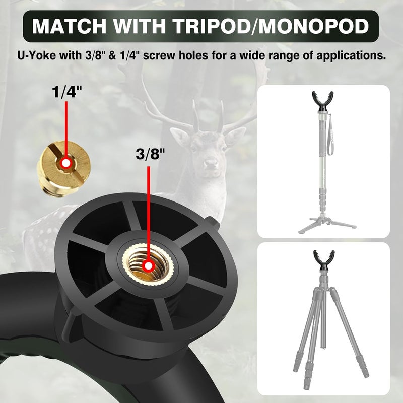 Manbily U-Shaped Yoke Shooting Mount Rest Stick Head, 360° Rotation, 3/8 inch & 1/4 inch Screw Thread for Hunting, Tripods, Bipods, Monopods (U-1) - Image 2